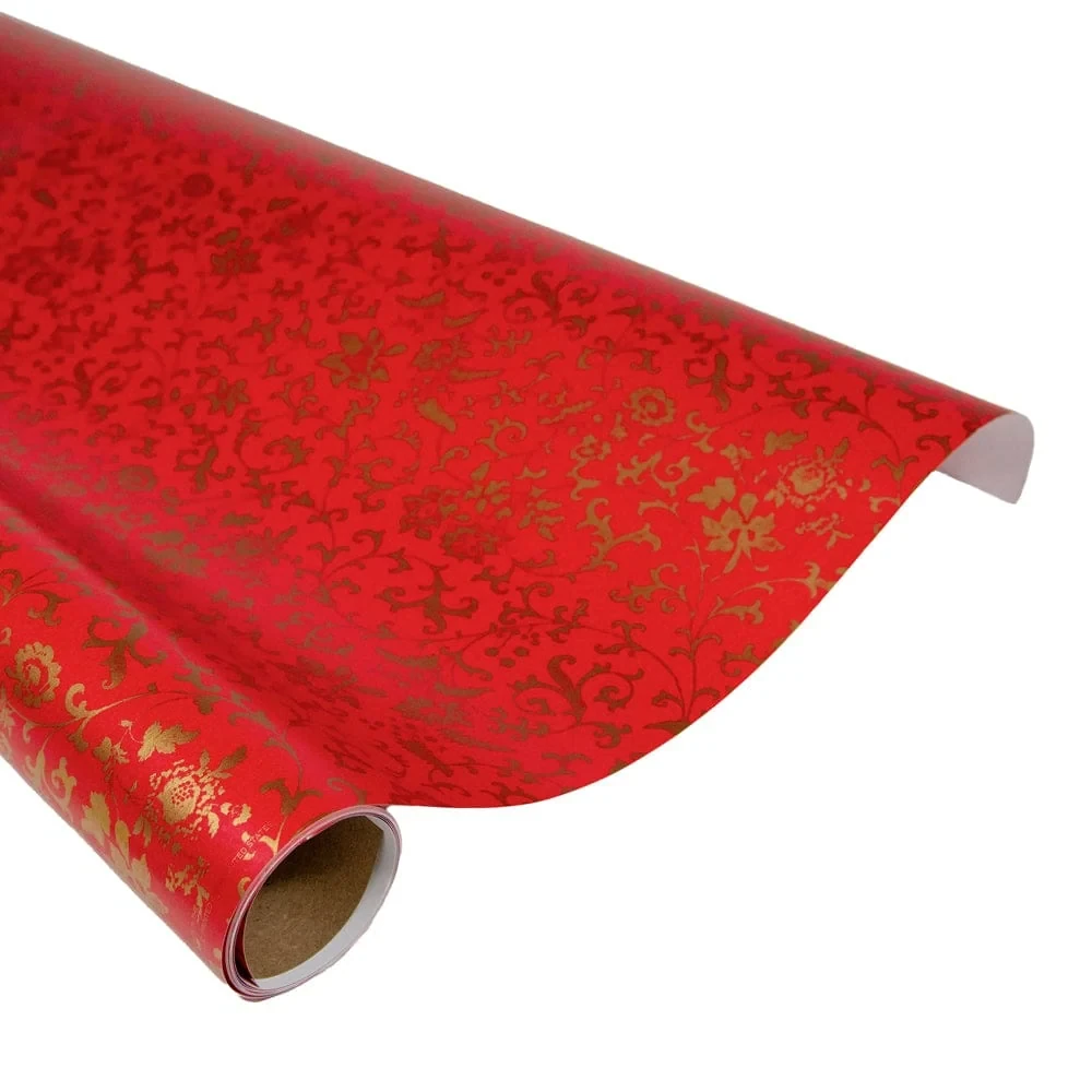 Caspari Flora Scrollwork Red/Gold Roll Wrap Caspari Flora Scrollwork Red/Gold Roll Wrap
