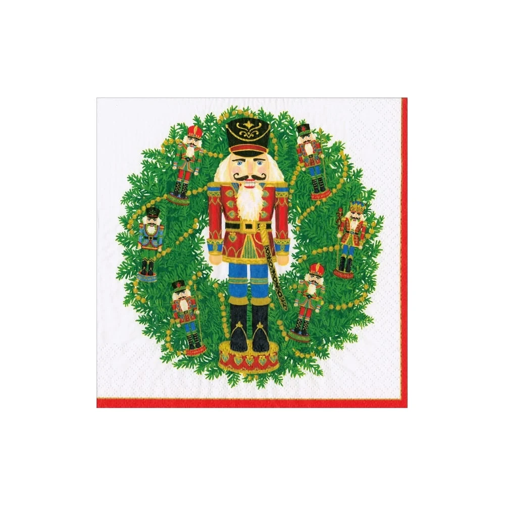 Caspari Nutcracker Wreath Cocktail Paper Napkins - Pack of 20