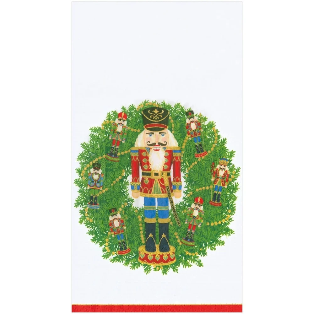 Caspari Nutcracker Wreath Guest Paper Towels- Pack of 15