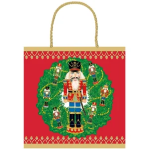 Caspari Nutcracker Wreath Medium Square Gift Bag