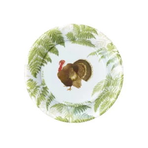 Caspari Turkey Among Ferns Paper Salad & Dessert Plates, 8 Pack