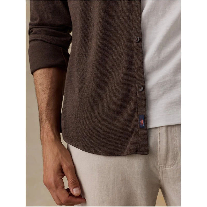 Faherty Coastline Knit Shirt - Brown Road Twill