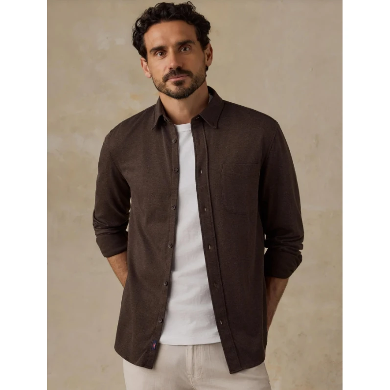 Faherty Coastline Knit Shirt - Brown Road Twill Faherty Coastline Knit Shirt - Brown Road Twill