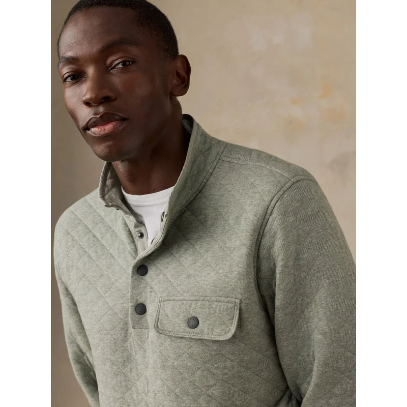 Faherty Epic Quilted Fleece Pullover - Pine Rock Heather
