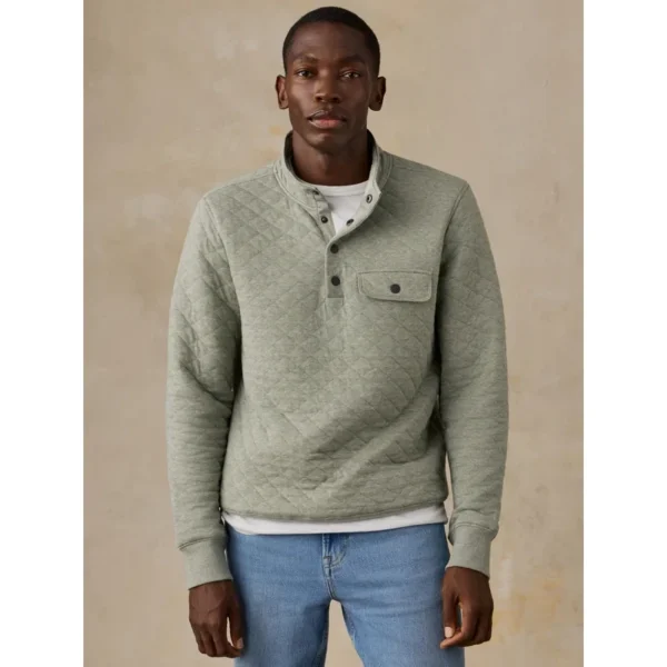Faherty Epic Quilted Fleece Pullover - Pine Rock Heather
