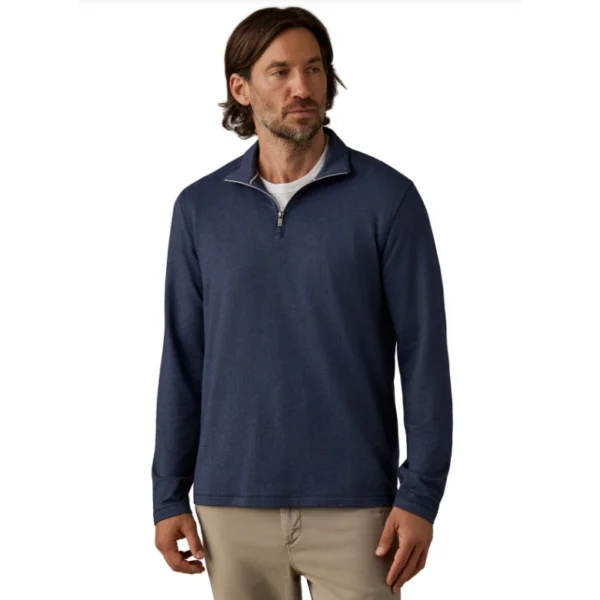 Faherty Movement Quarter-Zip - Navy Cascade Herringbone