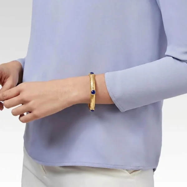 Julie Vos Gold Catalina Stone Hinge Bangle - Iridescent Sapphire Blue