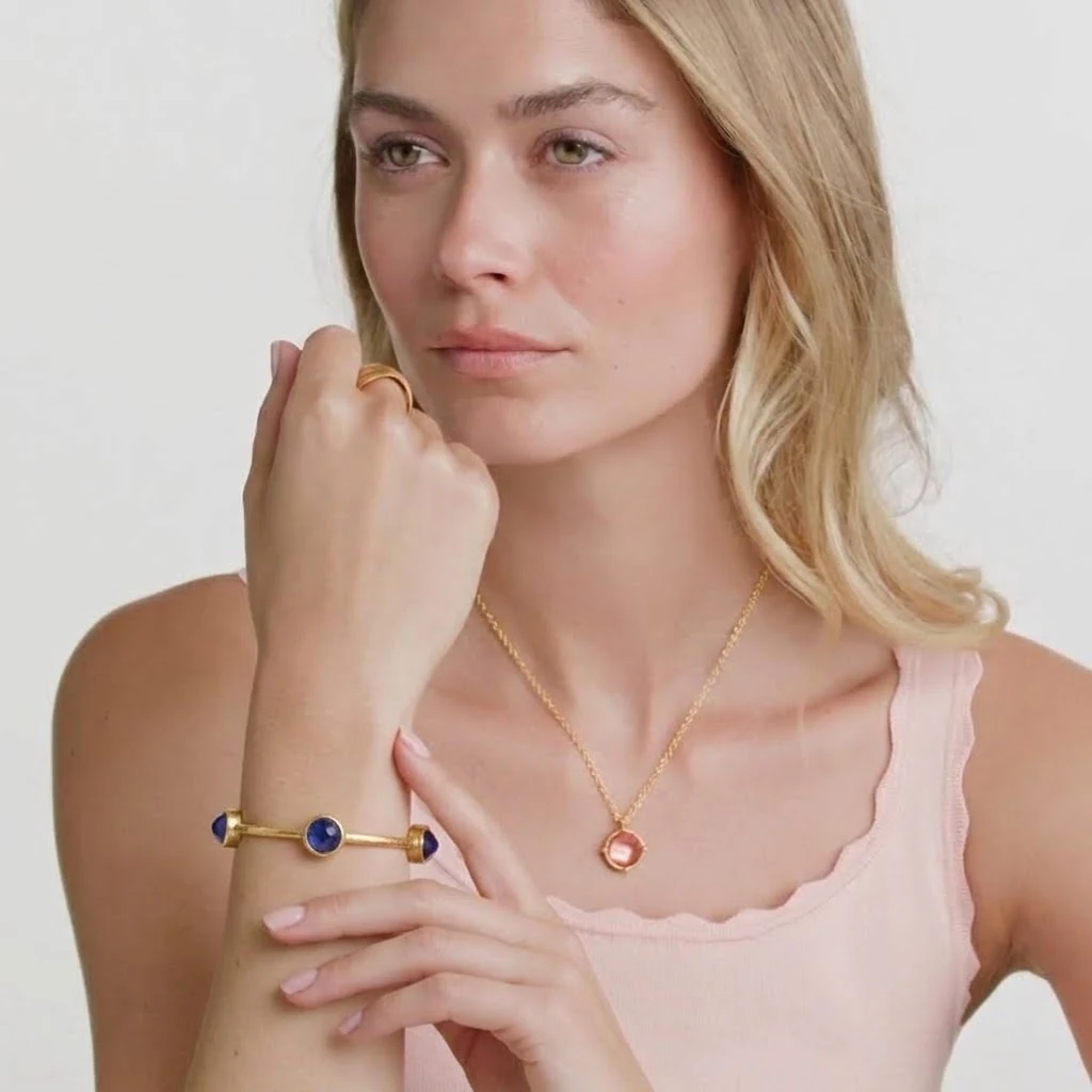 Julie Vos Gold Milano Luxe Bangle - Iridescent Sapphire Blue