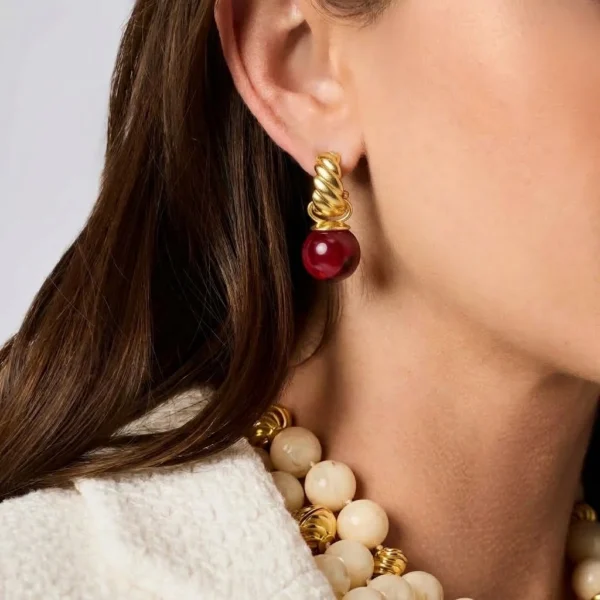 Julie Vos Ravello Hoop & Charm Earring - Cranberry