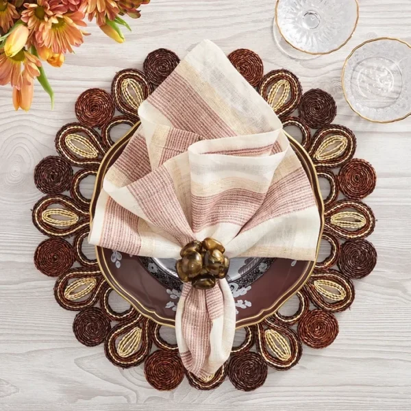 Kim Seybert Broad Stripe Napkin - Brown & White