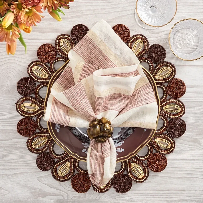 Kim Seybert Broad Stripe Napkin - Brown & White
