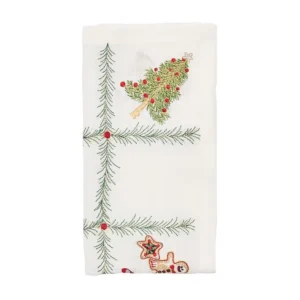 Kim Seybert Xmas Trellis Napkin - White, Red & Green