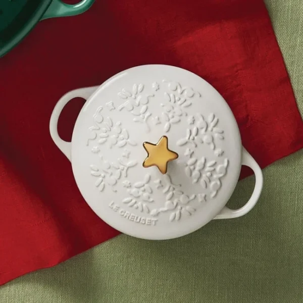 Le Creuset Noël Mini Cocotte with Gold Star Knob - White