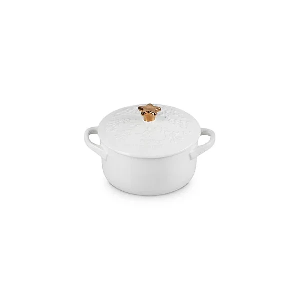 Le Creuset Noël Mini Cocotte with Gold Star Knob - White