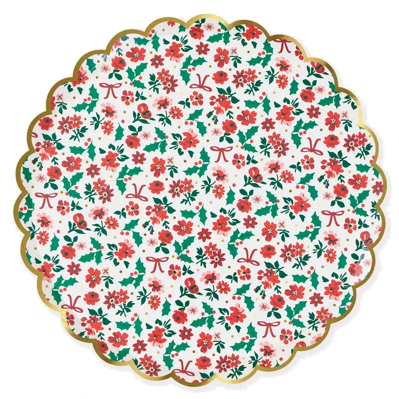 Meri Meri Holly Ditsy Dinner Paper Plates, 8 Pack