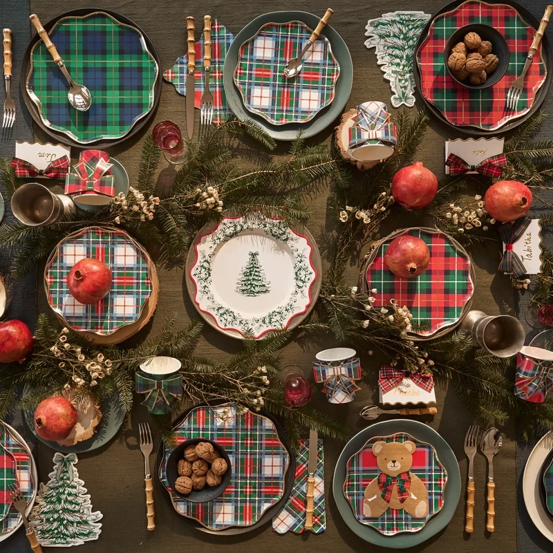 Meri Meri Toile De Jouy Christmas Salad Paper Plates, 8 Pack