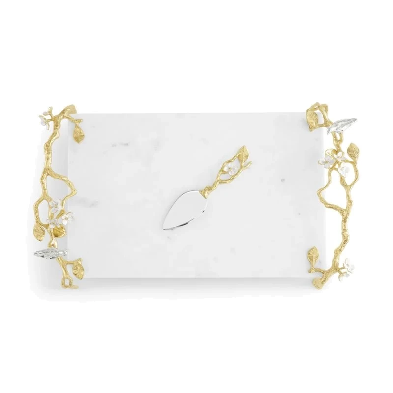 Michael Aram Lovebirds Silver & Gold Chesseboard with Knife