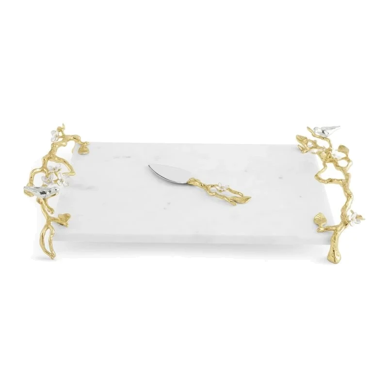 Michael Aram Lovebirds Silver & Gold Chesseboard with Knife Michael Aram Lovebirds Silver & Gold Chesseboard with Knife