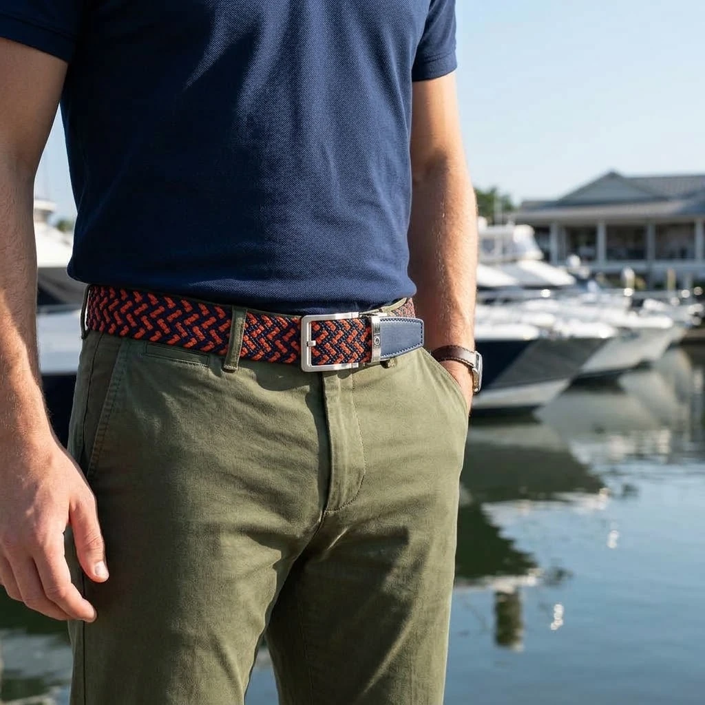Nexbelt Braided Orange & Navy Golf Ratchet Belt