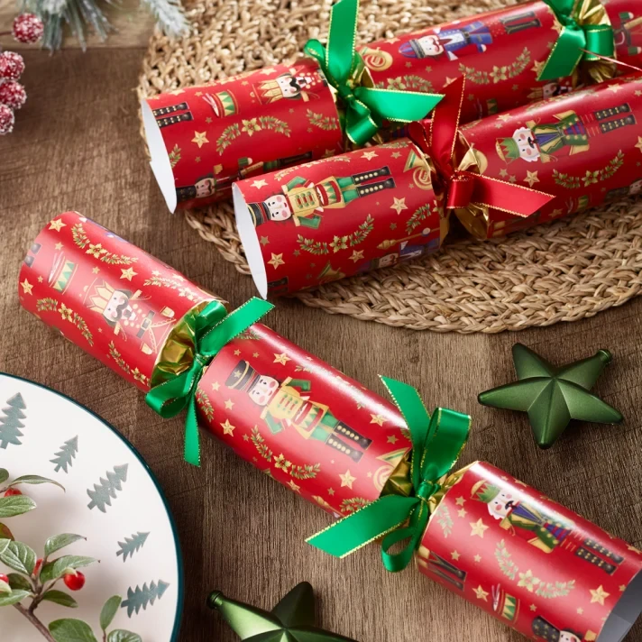 Robin Reed Red Royal Nutcracker Christmas Party Crackers, Set of 6