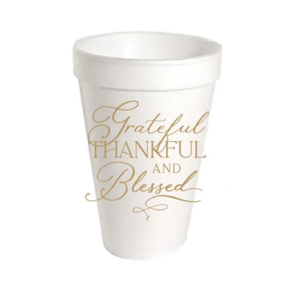 Rosanne Beck Grateful, Thankful, And Blessed Styrofoam Cups - 10 Pack