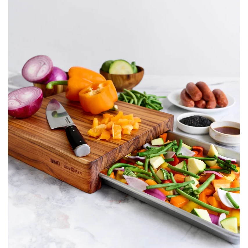 Teakhaus x USA Pan - Prep to Pan Cutting Board with Quarter Sheet Pan