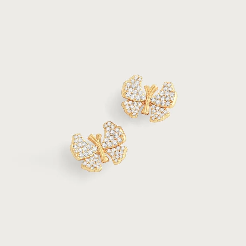 Anabel Aram Butterfly White Pavé Stud Earrings