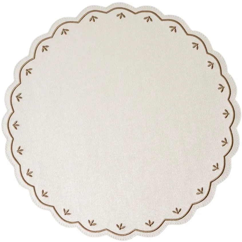 Deborah Rhodes Colette Embroidered Round Scallop Placemat - Taupe
