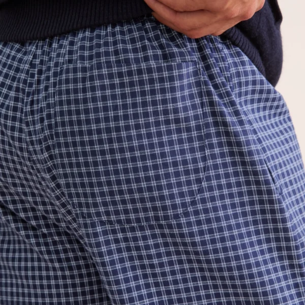 Derek Rose Braemar Brushed Cotton Lounge Pants - Navy Blue Check3