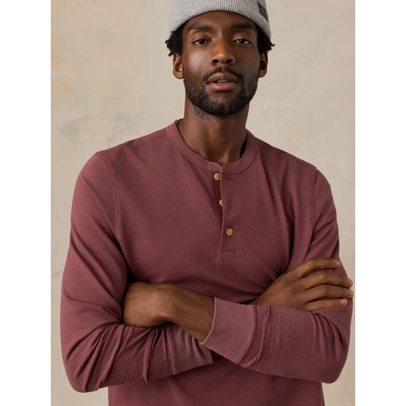 Faherty Long-Sleeve Waffle Henley - Autumn Mahogany