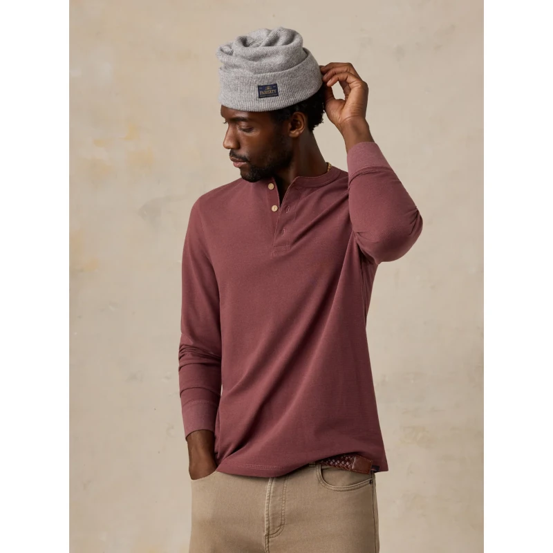 Faherty Long-Sleeve Waffle Henley - Autumn Mahogany Faherty Long-Sleeve Waffle Henley - Autumn Mahogany