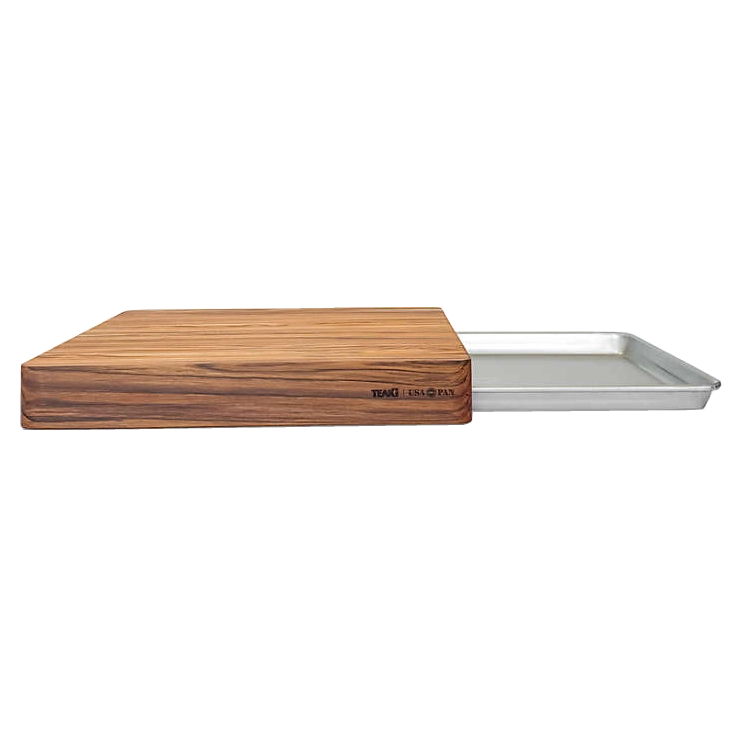 Prep to Pan Teak Edge-Grain Cutting Board with Half Sheet Pan