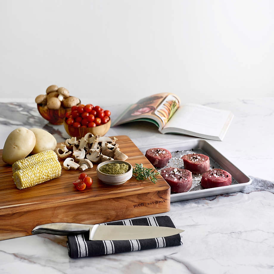 Prep to Pan Teak Edge-Grain Cutting Board with Half Sheet Pan3