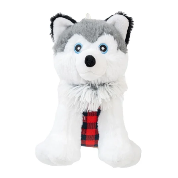 Tall Tails Husky with Plaid Jacket Squeaker Dog Toy