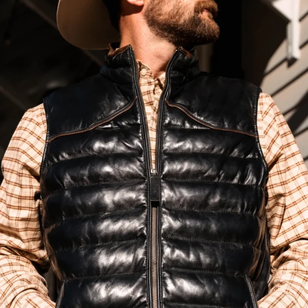 Texas Standard Maverick Leather Vest - Cannon Black4